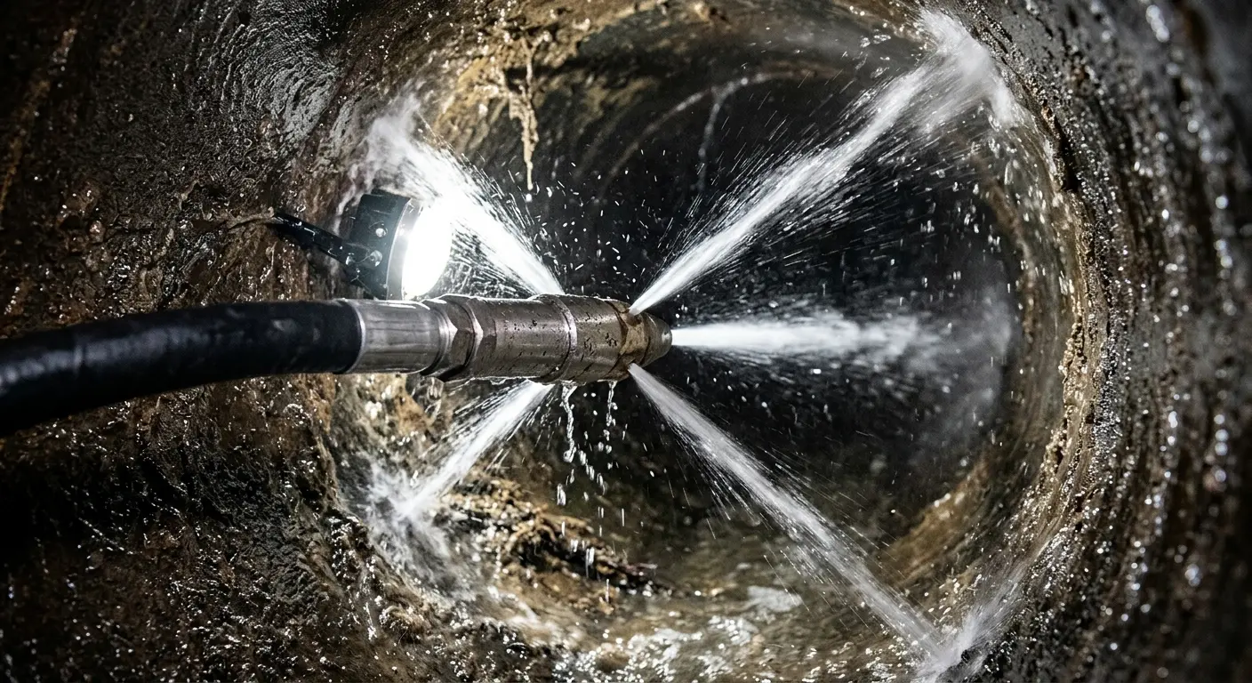 High-pressure hydro jetting nozzle cleaning sewer pipe for Sewer Line Relining in Schuylkill Haven